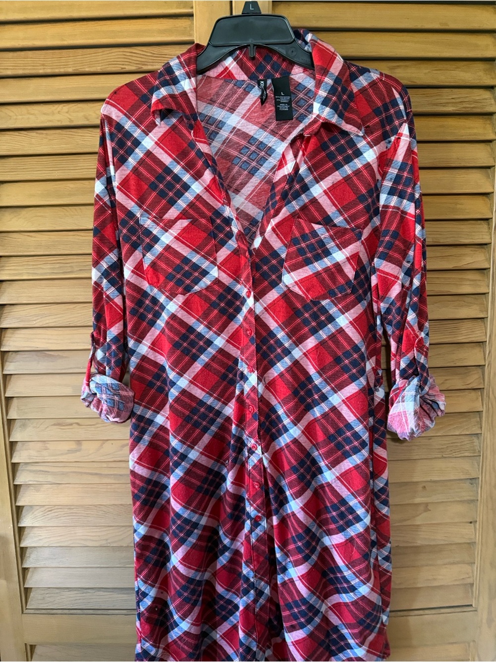 Plaid Red Button-Front Shirt Dress